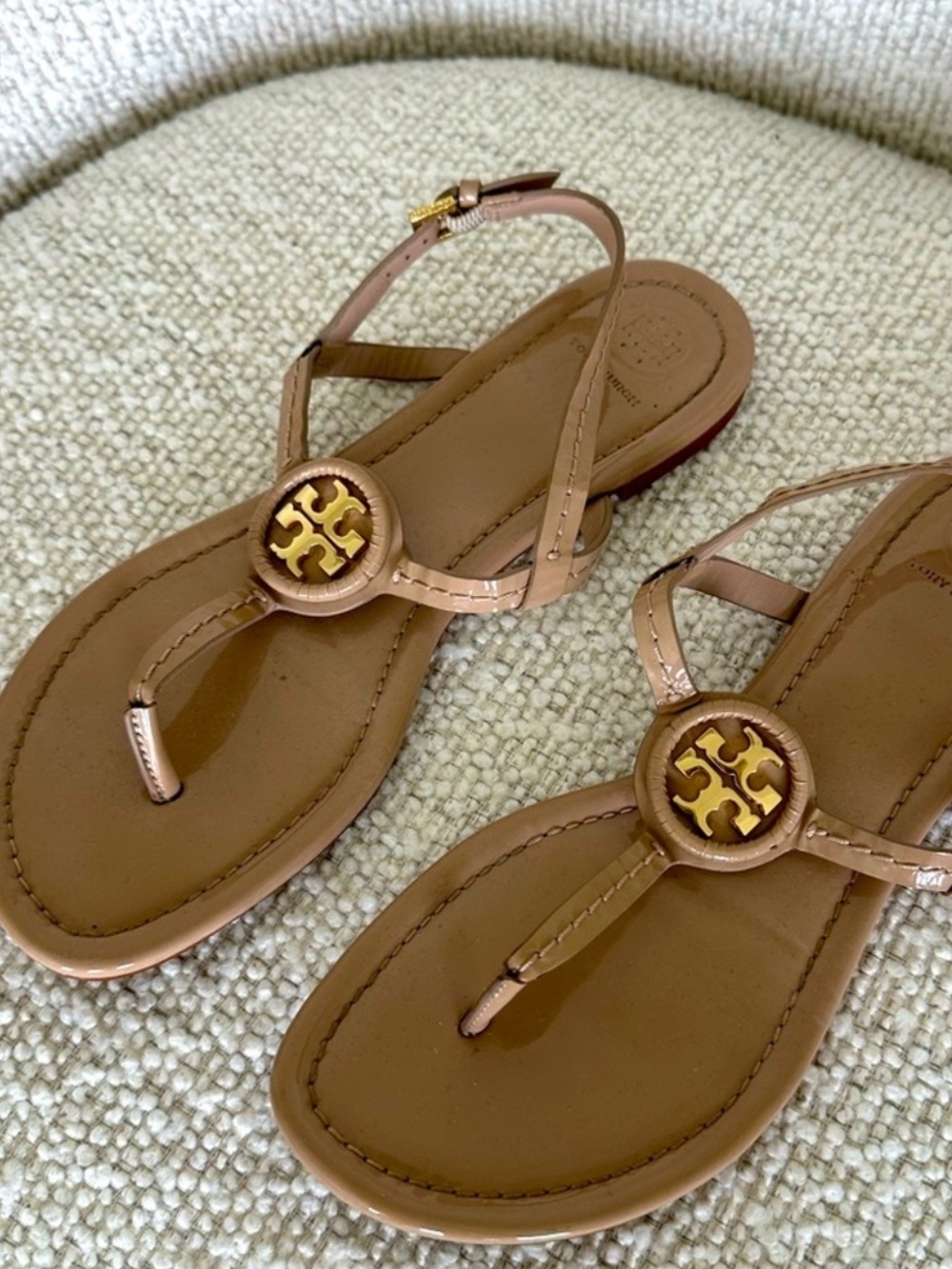 Tory Burch Nude Tan Logo Thong Sandals